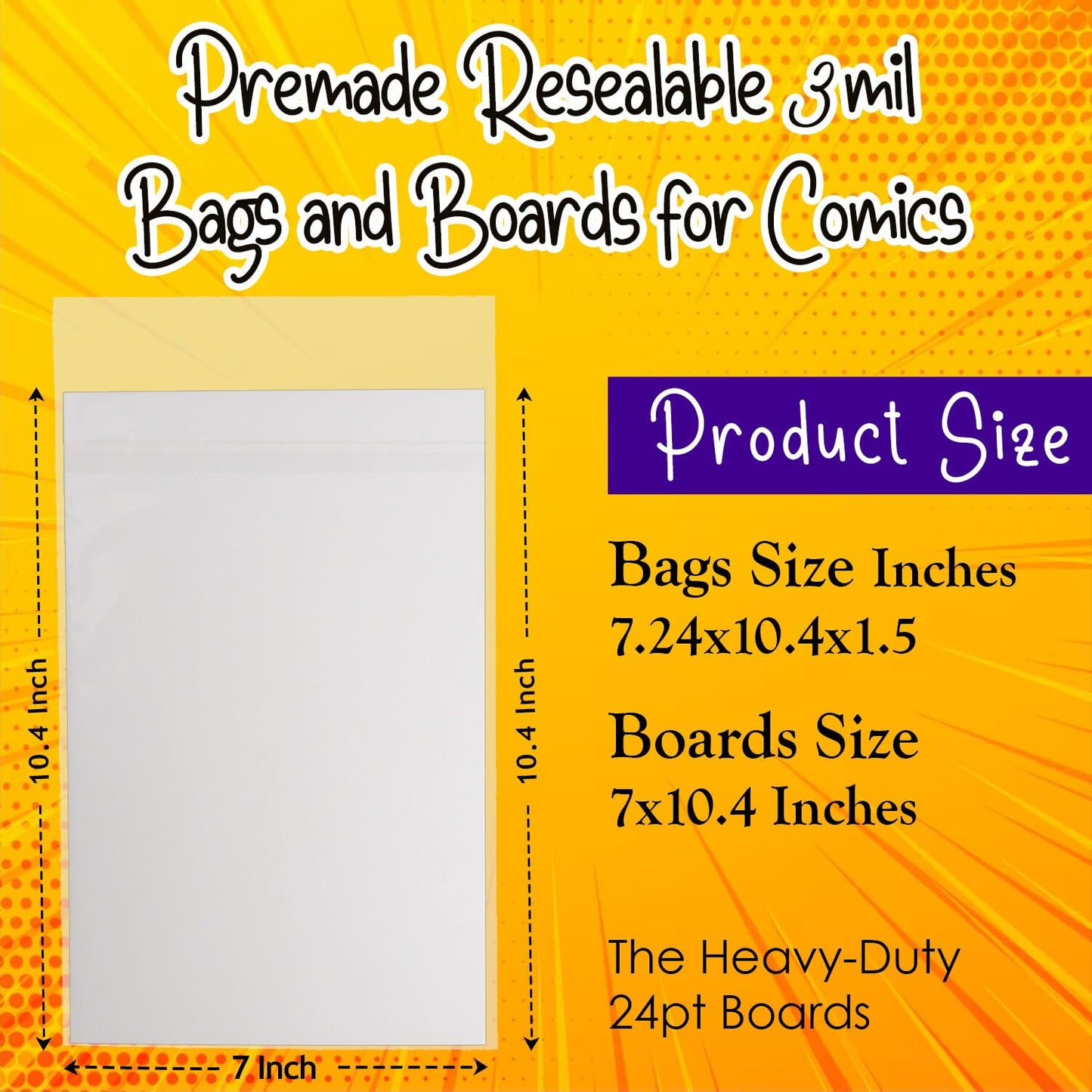 Dark Blue Fantasy Premade Silver Age Comics Book Bags and Boards Resealable -50 Bags 7.24"x10.4" with Flap 1.5"& Boards 7"X10.4" with a New Comic Book-Comic Books Protector Backing Board-Archival use