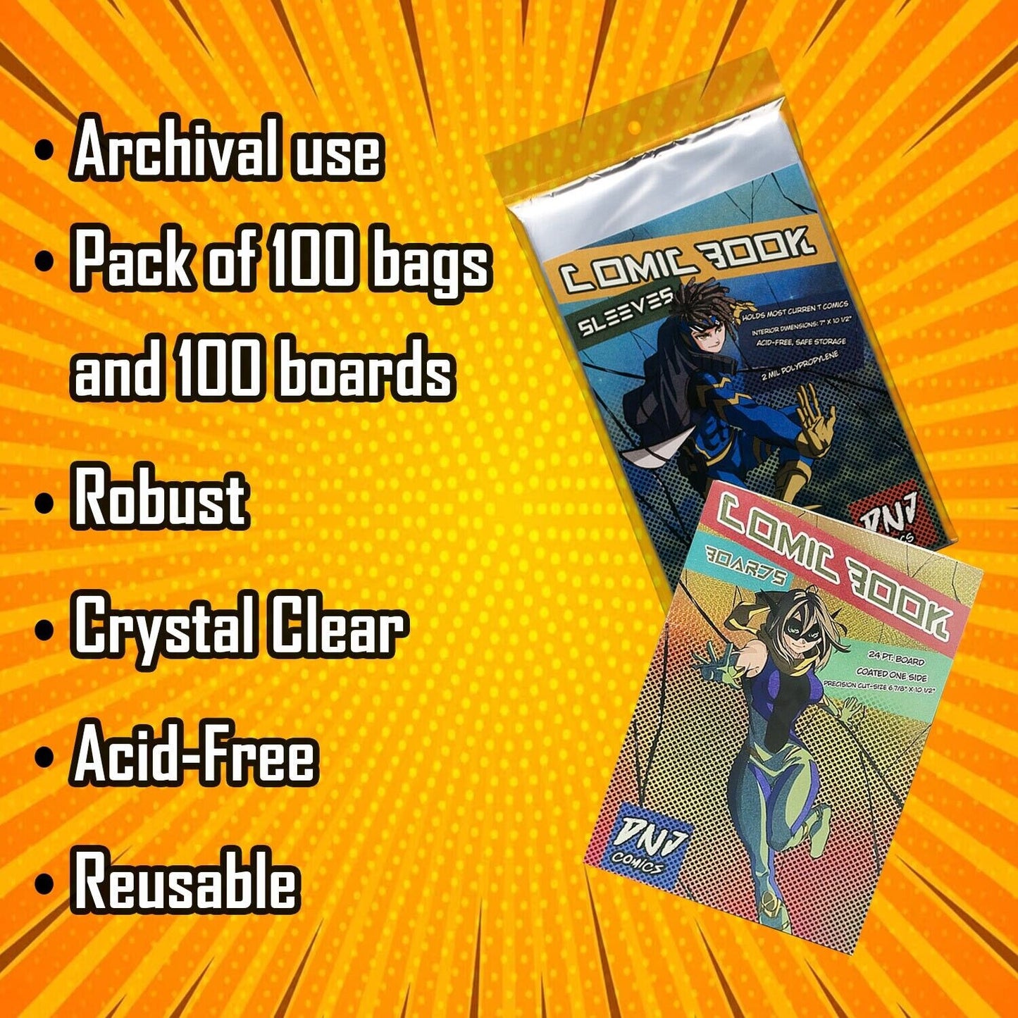 100 Current Comic Book Bags + 100 Boards Free Comic Book Included Archival