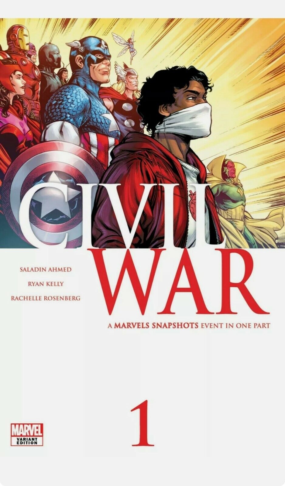 CIVIL WAR MARVELS SNAPSHOTS #1 NM KELLY VAR 1st app of HELPER 2020 (in hand)