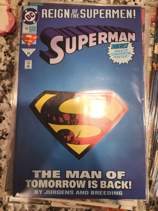 SUPERMAN #78 - Reign of the Supermen! Die-Cut Edition DC Comics 1993 VF